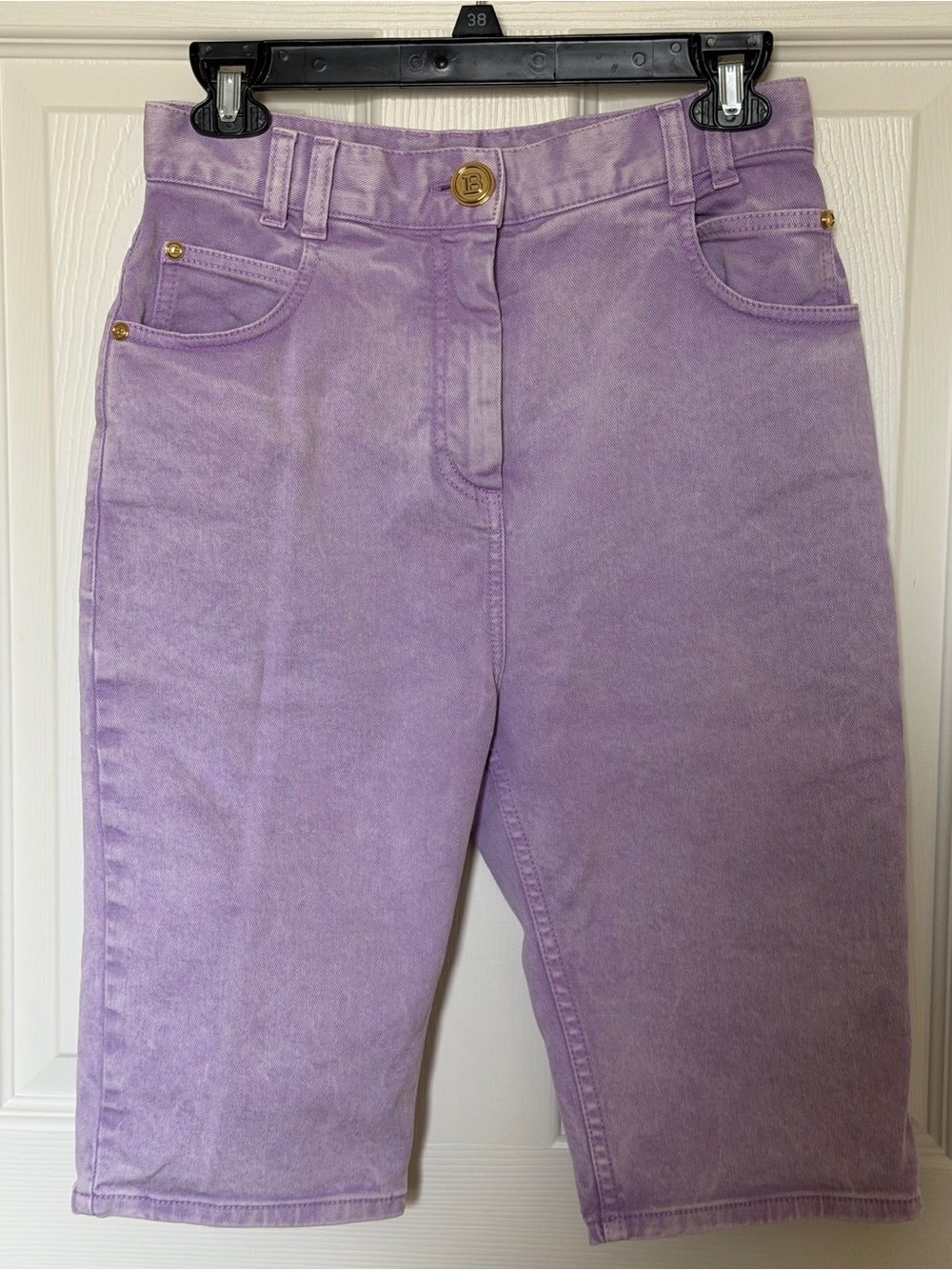 Balmain Lavender Denim High-Waisted Shorts | FR 38 (Fits US 4 / S) NWOT